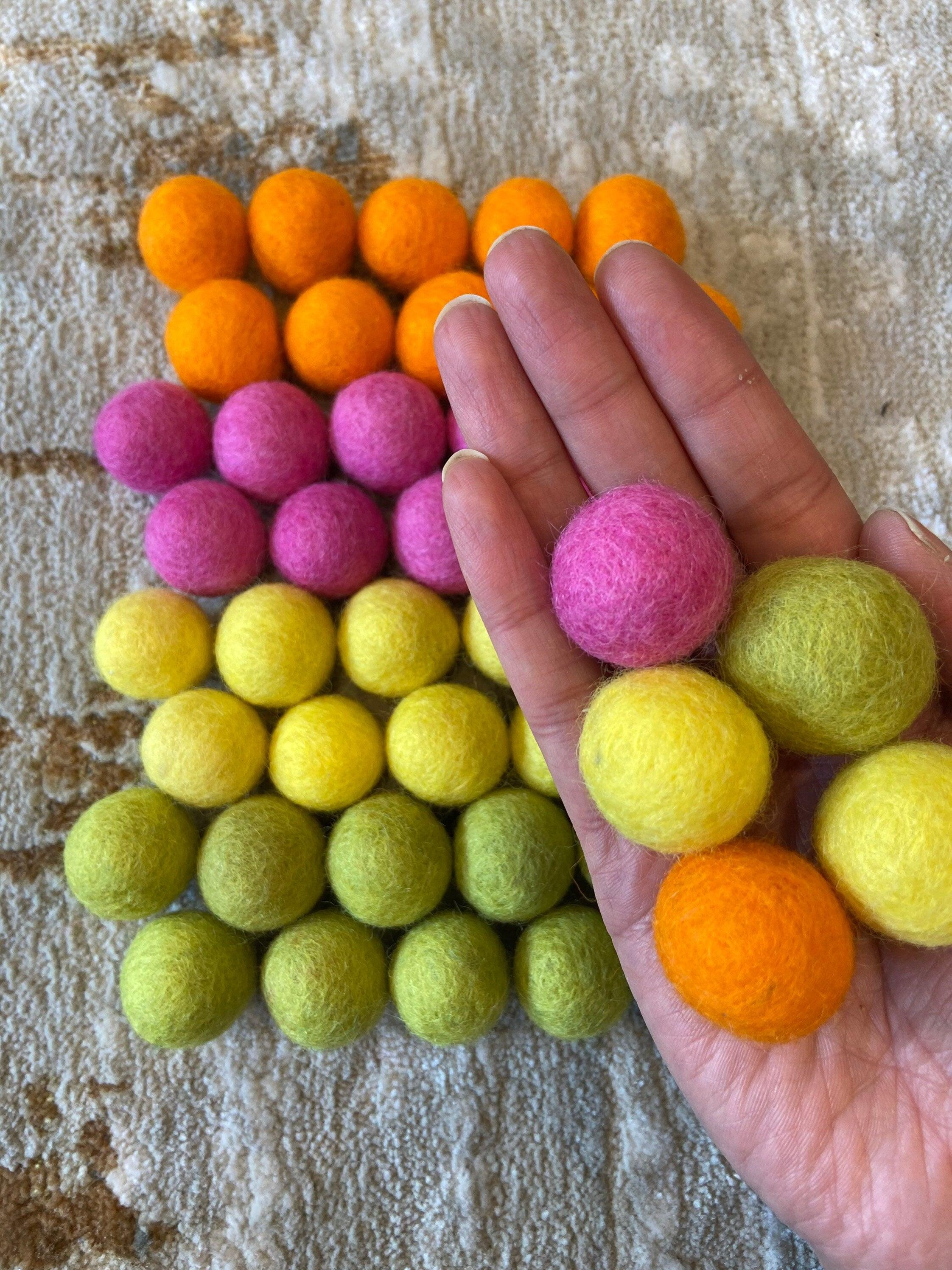 Bright hot boho summer mix, yellow, orange, green 2.5cm felt ball pom poms for DIY garland & bunting craft, flower arrangements - ppcraftsupplies